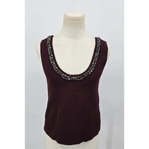 Zara Embellished Knit Tank with Rhinestone Scoop Neckline